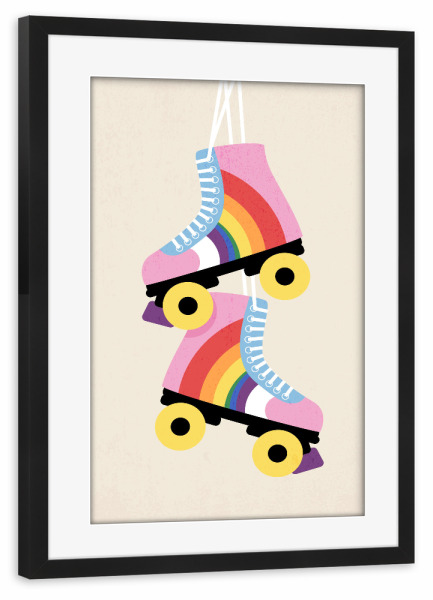Poster mit Rahmen schwarz "Regenbogen-Rollschuhe" artboxONE - Für Kinder,Liebe,Fashion