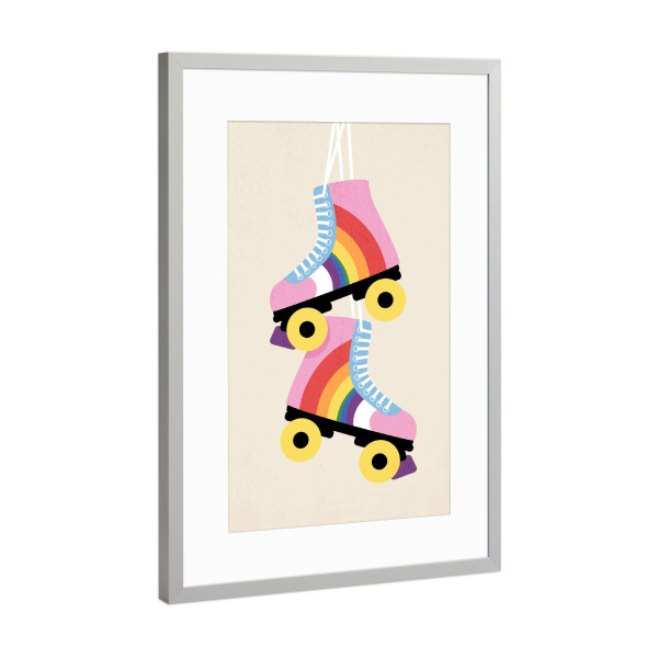 Poster mit Rahmen Silber "Regenbogen-Rollschuhe" artboxONE - Für Kinder,Liebe,Fashion