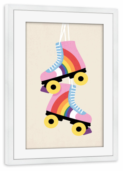 Poster mit Rahmen weiß "Regenbogen-Rollschuhe" artboxONE - Für Kinder,Liebe,Fashion