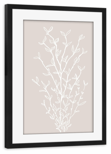 Poster mit Rahmen schwarz "Garranzweige in Beige" artboxONE - Floral - Zweig,Blätter,Illustration,Strichzeichnungen,Minimalistisch,Minimalismus,Scandi