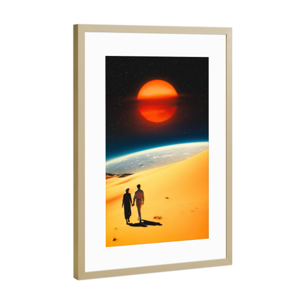 Poster mit Rahmen Gold "Eine kosmische Verbindung" artboxONE - Menschen,Liebe,Galaxy