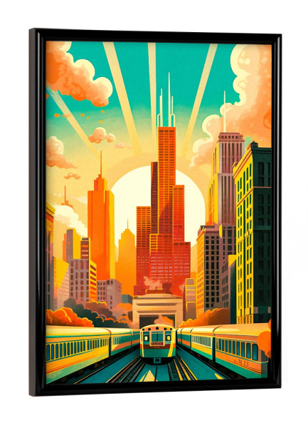 Poster mit schwarzem Rahmen "Retro-Chicago" artboxONE - Reise,Architektur,Städte / Chicago
