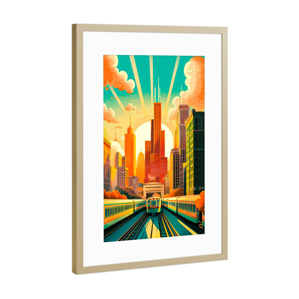 Poster mit Rahmen Gold "Retro-Chicago" artboxONE - Reise,Architektur,Städte / Chicago
