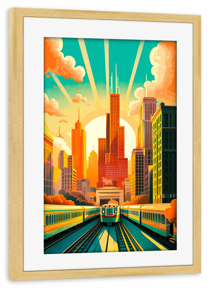 Poster mit Rahmen kiefer "Retro-Chicago" artboxONE - Reise,Architektur,Städte / Chicago