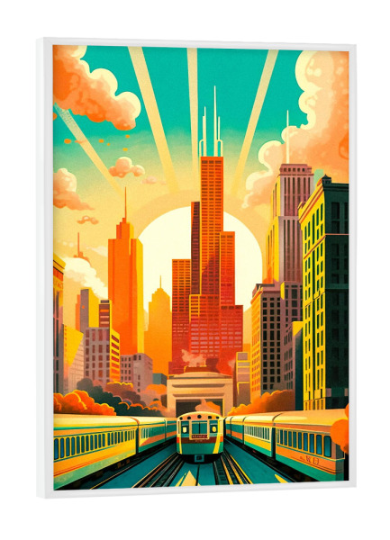 Poster mit weißem Rahmen "Retro-Chicago" artboxONE - Reise,Architektur,Städte / Chicago