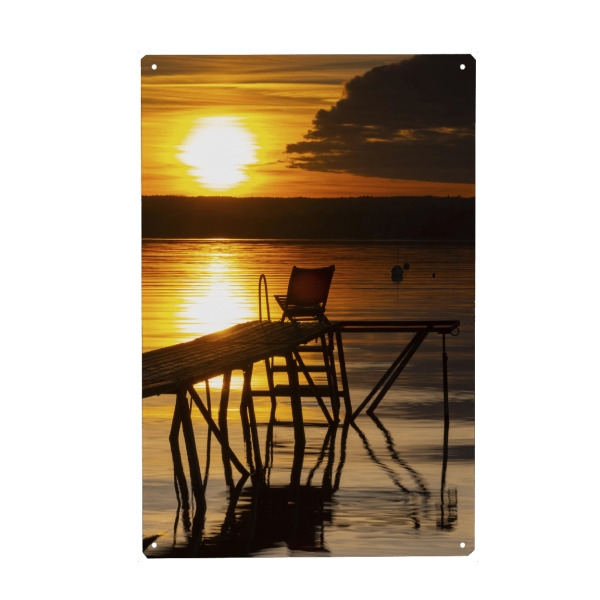 Metall Poster "Abends am Ammersee" artboxONE - Natur - Ammersee,Bayern,Abendstimmung,Natur,Sonnenuntergang,Liegestuhl - Blechschild