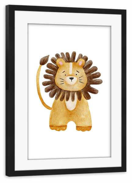 Poster mit Rahmen schwarz "Aquarell-Löwenillustration" artboxONE - Für Kinder,Tiere