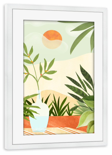 Poster mit Rahmen weiß "Terrassensonnenuntergang" artboxONE - Städte,Natur,Reise