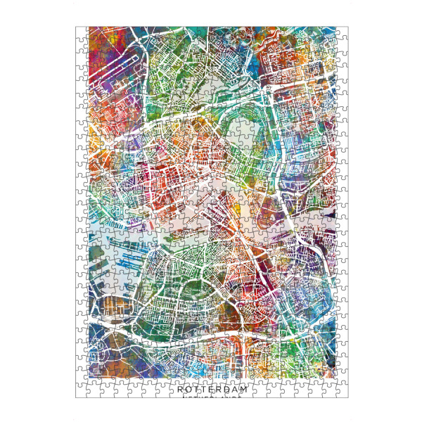 Puzzle Ravensburger "Rotterdam-Skyline-Farbe" artboxONE - Städte - Rotterdam,Niederlande,Stadtkarte,Karte,Stadtplan,Aquarell,Malerei