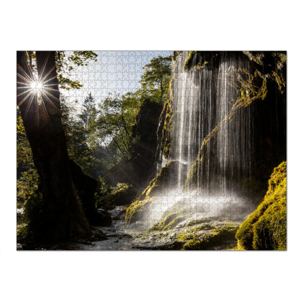 Puzzle Ravensburger "Schleierfälle mit Sonnenstern" artboxONE - Natur - Schleierfälle,Wasserfall,Natur,Landschaft,Sonne,Sonnenstern,Gegenlicht,Bayern