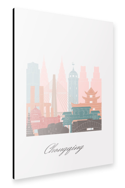 Alu-Dibond "Skyline - Chongqing im Pastellstil" 30x20 cm artboxONE