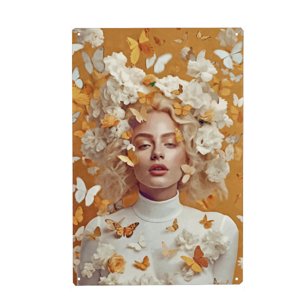 Holzbild "Blumenfrau mit Gelb" artboxONE - Natur,Abstrakt,Menschen - Frau,Blumen,Blumen,Großes puzzle,Figurativ,Orange