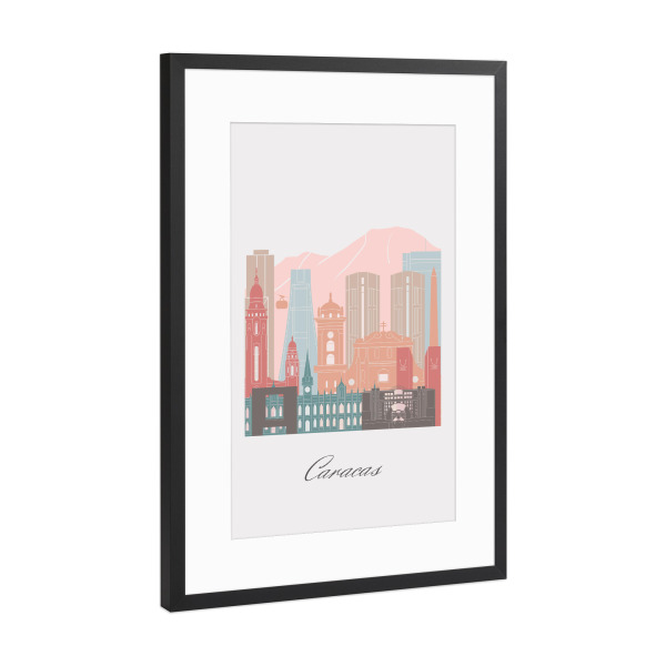 Poster mit Rahmen Schwarz (Metallic) "Caracas-Skyline im Pastellstil" artboxONE - Städte,Reise,Architektur,Kartografie