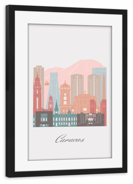 Poster mit Rahmen schwarz "Caracas-Skyline im Pastellstil" artboxONE - Städte,Reise,Architektur,Kartografie