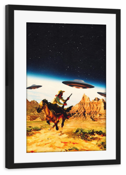 Poster mit Rahmen schwarz "UFO-Weltraumjagd" artboxONE - Fiktion,Für Papa,Galaxy