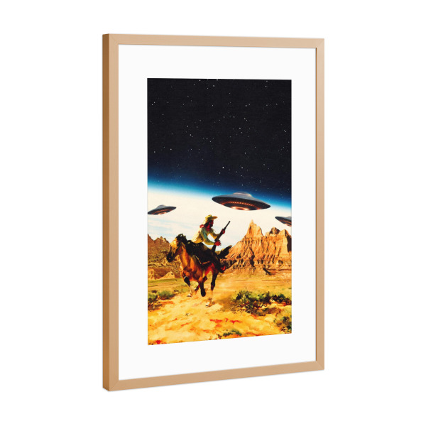 Poster mit Rahmen Kupfer "UFO-Weltraumjagd" artboxONE - Fiktion,Für Papa,Galaxy
