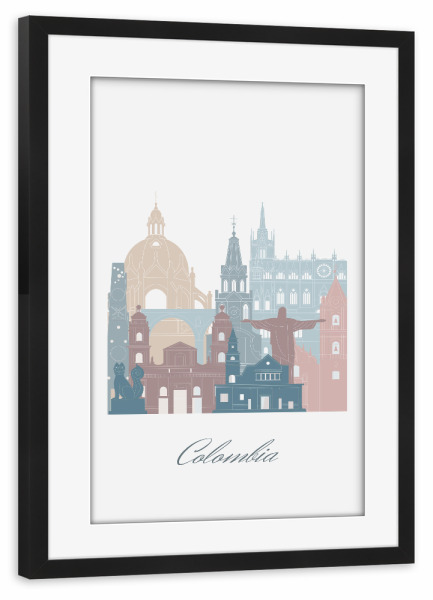 Poster mit Rahmen schwarz "Kolumbien-Skyline im Erdton-Stil" artboxONE - Städte,Reise,Architektur,Kartografie