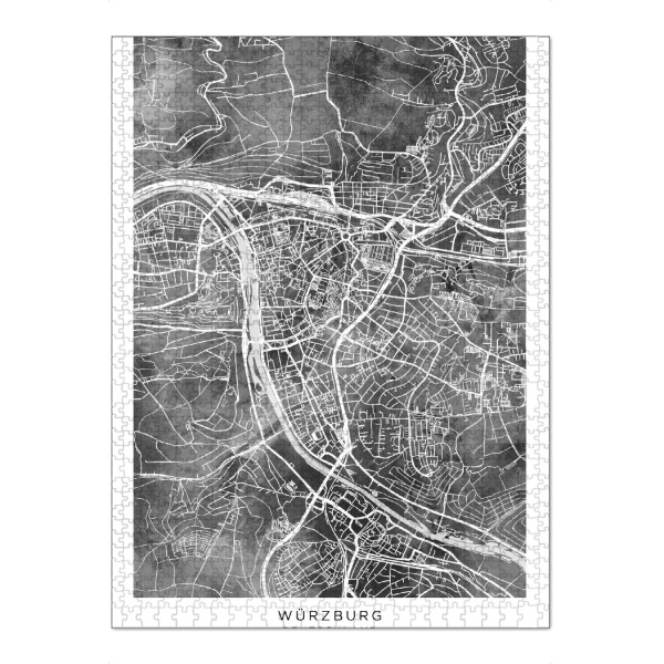 Puzzle Ravensburger "Stadtplan Würzburg BW" artboxONE - Städte - Würzburg,Deutschland,Stadtkarte,Karte,Stadtplan,Aquarell,Malerei - Bild würzburg