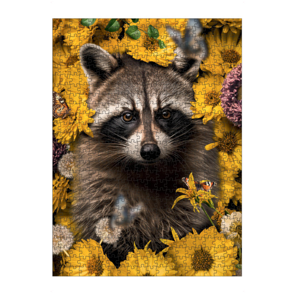 artboxONE Puzzle "Blumenwaschbär" artboxONE - Natur,Floral,Tiere - Waschbär,Waschbären,Tier,Blumen,Botanisch,Sonnenblume - Bild waschbär