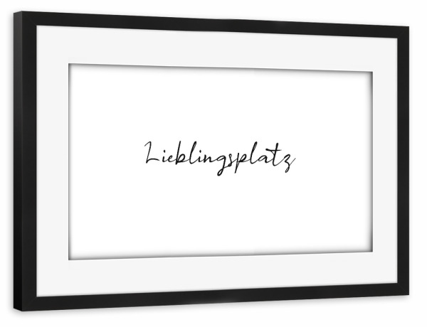 Poster mit Rahmen schwarz "Lieblingsplatz Schrift" artboxONE - Typografie,Schwarzweiß,Liebe,Buchstaben / L,Buchstaben / P