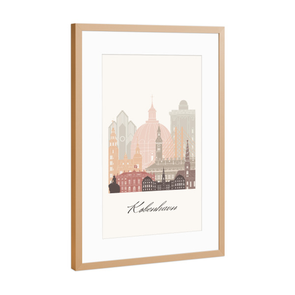 Poster mit Rahmen Kupfer "Skyline von Kopenhagen" artboxONE - Städte,Reise,Architektur,Städte / København,Kartografie