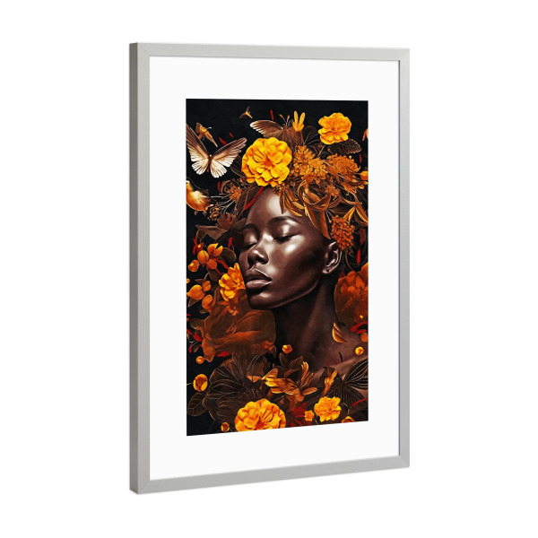Poster mit Rahmen Silber "Blumenfrau mit Natur" artboxONE - Natur,Abstrakt,Menschen