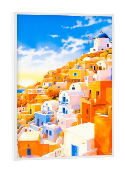 Poster mit weißem Rahmen "Sommerurlaub auf Santorini" artboxONE - Städte,Natur,Reise,Architektur