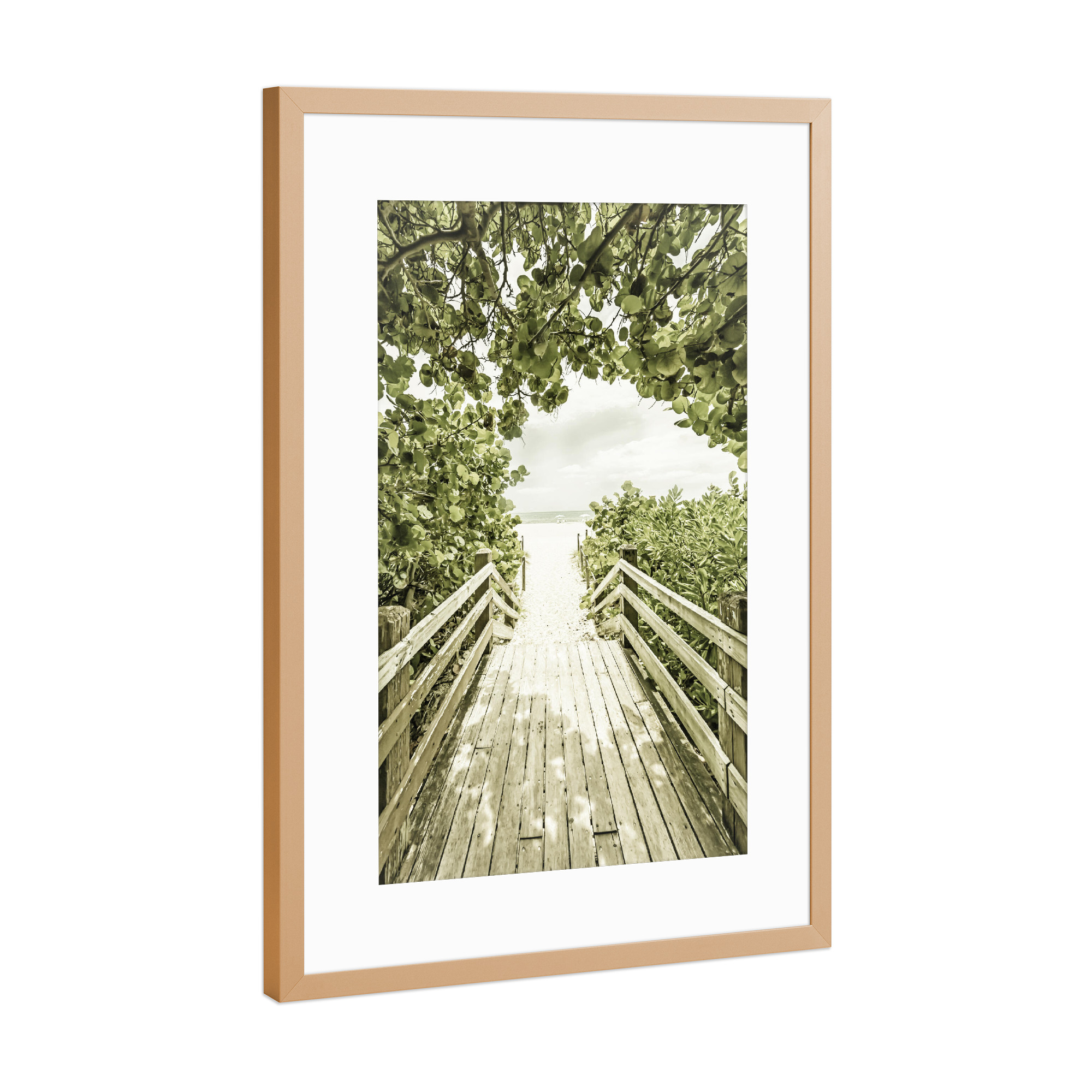 Poster mit Rahmen Kupfer "Brücke zum Strand | Vintage" artboxONE - Natur,Reise / Strand und Meer,Reise / Länder