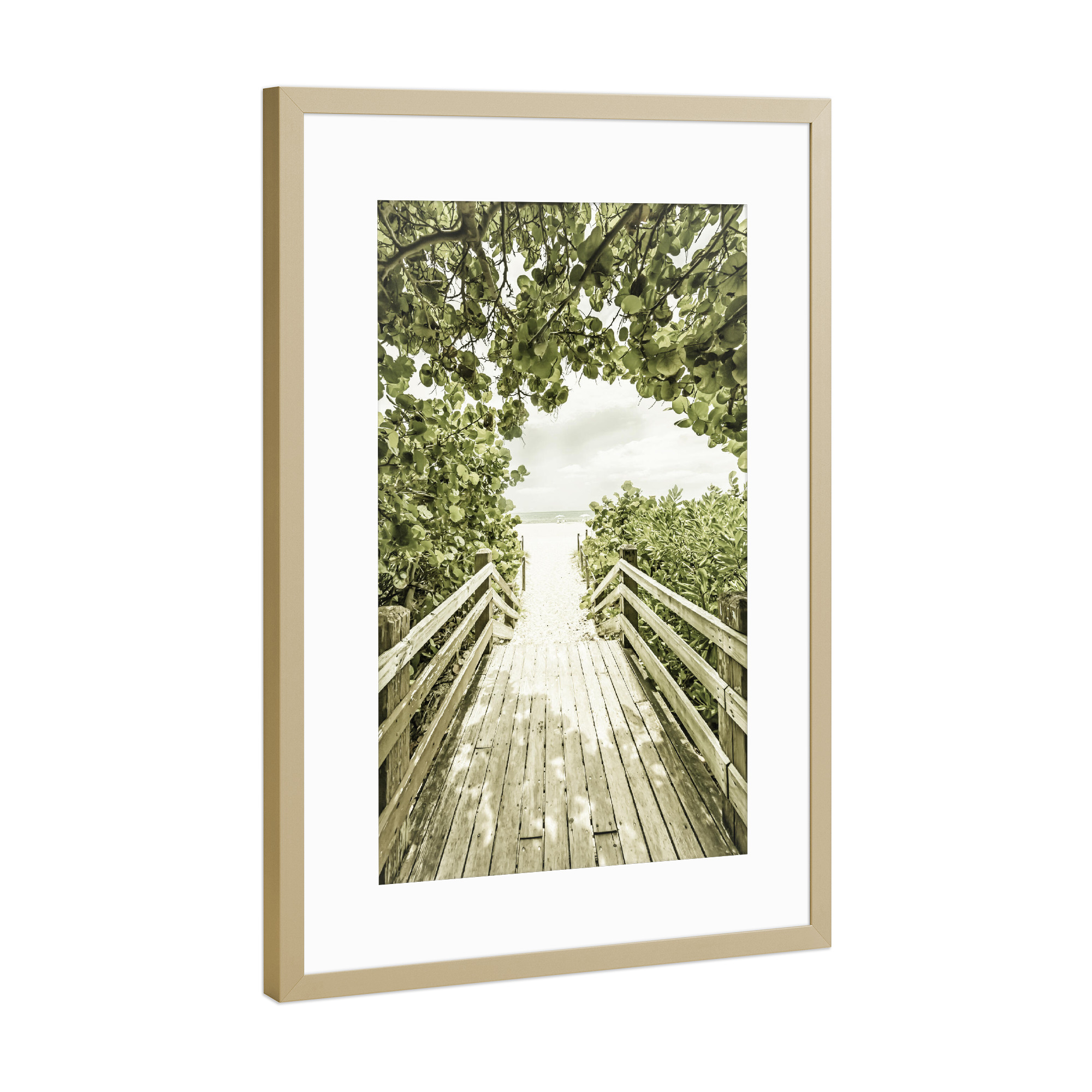 Poster mit Rahmen Gold "Brücke zum Strand | Vintage" artboxONE - Natur,Reise / Strand und Meer,Reise / Länder