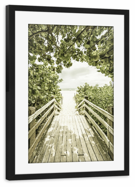 Poster mit Rahmen schwarz "Brücke zum Strand | Vintage" artboxONE - Natur,Reise / Strand und Meer,Reise / Länder