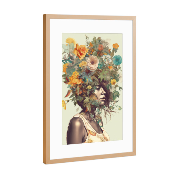 Poster mit Rahmen Kupfer "Sommer Frauen Blumenkopf" artboxONE - Floral,Abstrakt,Menschen