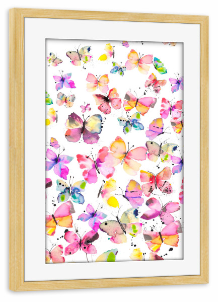 Poster mit Rahmen kiefer "Aquarell Bunte Schmetterlinge" artboxONE - Natur,Tiere,Liebe,Für Mama