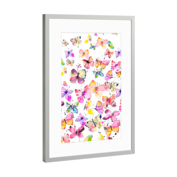 Poster mit Rahmen Silber "Aquarell Bunte Schmetterlinge" artboxONE - Natur,Tiere,Liebe,Für Mama