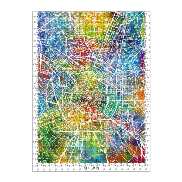 Puzzle Ravensburger "Mailand Italien Stadtplan Farbe" artboxONE - Städte - Mailand,Italien,Stadtkarte,Karte,Stadtplan,Aquarell,Malerei