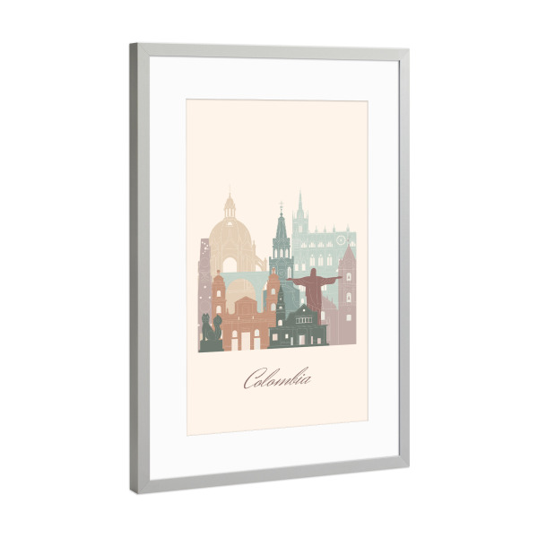 Poster mit Rahmen Silber "Kolumbien-Skyline" artboxONE - Städte,Reise,Architektur,Kartografie