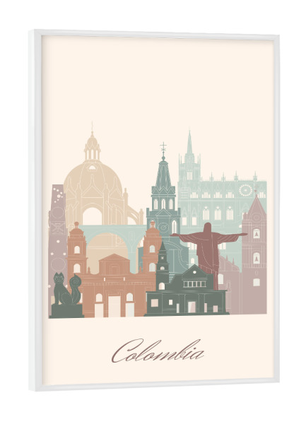 Poster mit weißem Rahmen "Kolumbien-Skyline" artboxONE - Städte,Reise,Architektur,Kartografie