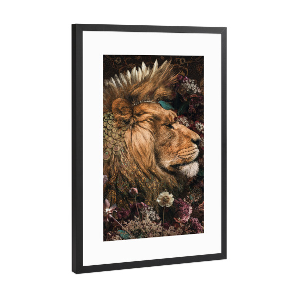 Poster mit Rahmen Schwarz (Metallic) "Löwenduett-Diptychon" artboxONE - Natur,Floral,Tiere - Löwe,Große katze,Mähnen,Diptychon,Blumen,Botanisch,Tier