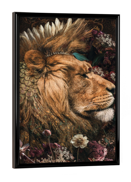 Poster mit schwarzem Rahmen "Löwenduett-Diptychon" artboxONE - Natur,Floral,Tiere - Löwe,Große katze,Mähnen,Diptychon,Blumen,Botanisch,Tier