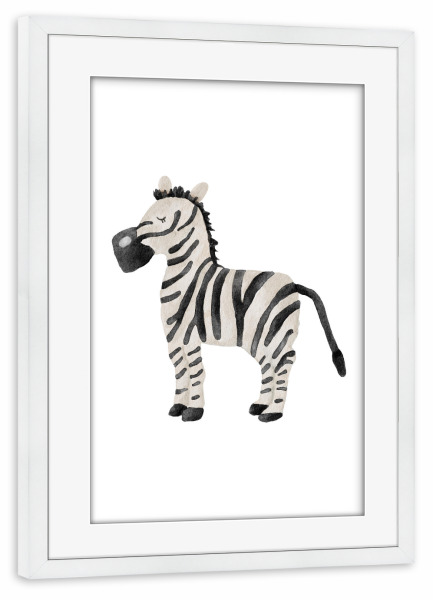Poster mit Rahmen weiß "Aquarell-Zebra-Design" artboxONE - Tiere