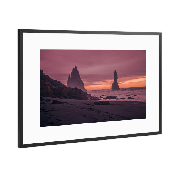 Poster mit Rahmen Schwarz (Metallic) "Rosa Strand-Sonnenuntergang-Himmel" artboxONE - Natur,Reise / Strand und Meer