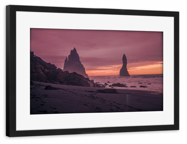 Poster mit Rahmen schwarz "Rosa Strand-Sonnenuntergang-Himmel" artboxONE - Natur,Reise / Strand und Meer