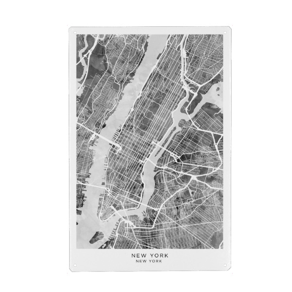 Metall Poster "New York City Straßenkarte BW" artboxONE - Städte,Schwarzweiß - New york,Vereinigte staaten,Stadtkarte,Karte,Stadtplan,Aquarell,Malerei