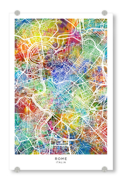 Acrylglasbild "Rom Italien Stadtplan Farbe" artboxONE - Städte - Rom,Italien,Stadtkarte,Karte,Stadtplan,Aquarell,Malerei