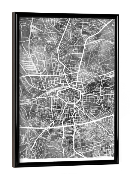 Poster mit schwarzem Rahmen "Dortmund Deutschland Stadtplan BW" artboxONE - Städte - Dortmund,Deutschland,Stadtkarte,Karte,Stadtplan,Aquarell,Malerei