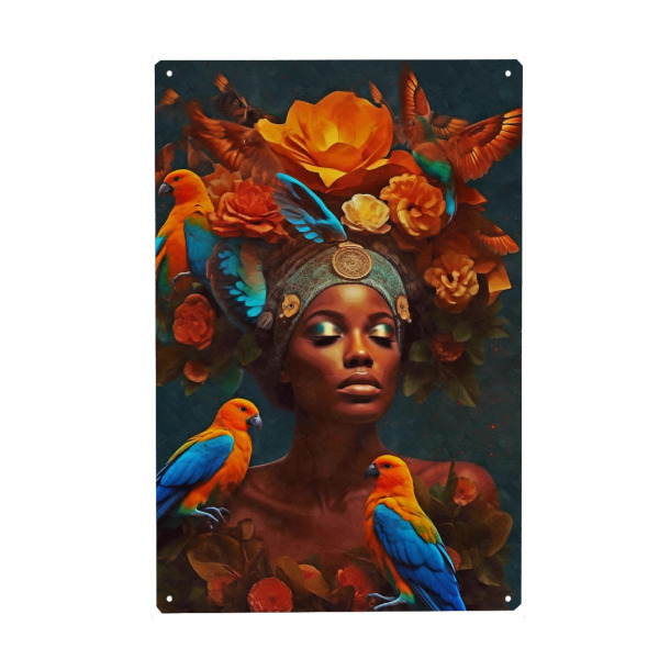 Holzbild "Blumenfrau mit Orange" artboxONE - Natur,Abstrakt,Menschen - Frau,Blumen,Blumen,Großes puzzle,Figurativ
