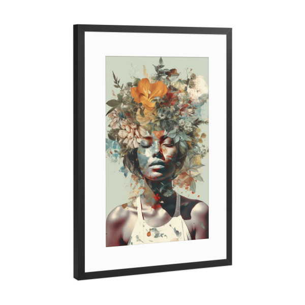Poster mit Rahmen Schwarz (Metallic) "Pop floral Portrait" artboxONE - Natur,Floral,Abstrakt,Menschen