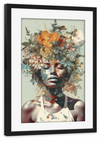 Poster mit Rahmen schwarz "Pop floral Portrait" artboxONE - Natur,Floral,Abstrakt,Menschen