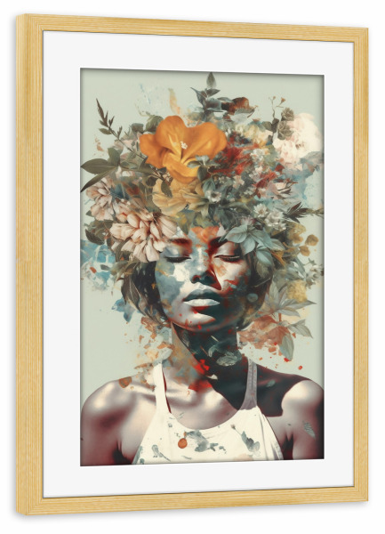 Poster mit Rahmen kiefer "Pop floral Portrait" artboxONE - Natur,Floral,Abstrakt,Menschen