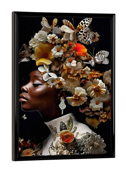 Poster mit schwarzem Rahmen "Blumenfrau mit Weißgold" artboxONE - Natur,Abstrakt,Menschen