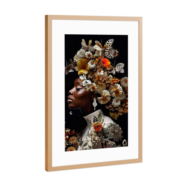 Poster mit Rahmen Kupfer "Blumenfrau mit Weißgold" artboxONE - Natur,Abstrakt,Menschen